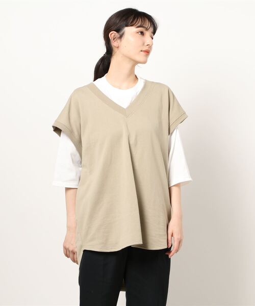 Samansa Mos2 blue(サマンサモスモスブルー)の「スウェットベストロンTセット(Tシャツ/カットソー・レディース・チャコール/ベージュ/キナリ・フリ-)」の8枚目の写真