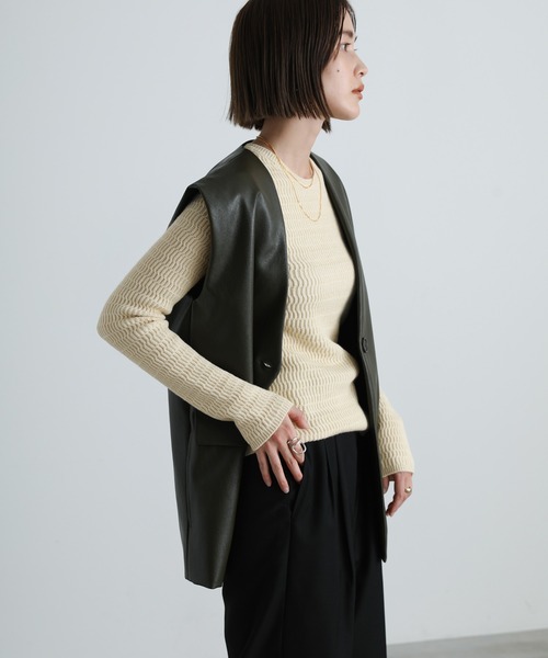 select MOCA(セレクトモカ)の「2021 AW ウェーブデザインクルーネックニット(ニット/セーター・レディース・アイボリー/マスタード/ダークカーキ・FREE)」の13枚目の写真