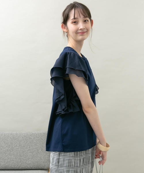 UR Lab.（アーバンリサーチラボ）の「袖フリルカットソー（Tシャツ/カットソー・レディース・ブラック/パープル/オフホワイト/ライトカーキ/ネイビー・FREE）」の19枚目の写真