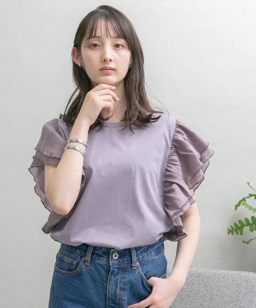 UR Lab.（アーバンリサーチラボ）の「袖フリルカットソー（Tシャツ/カットソー・レディース・ブラック/パープル/オフホワイト/ライトカーキ/ネイビー・FREE）」の8枚目の写真