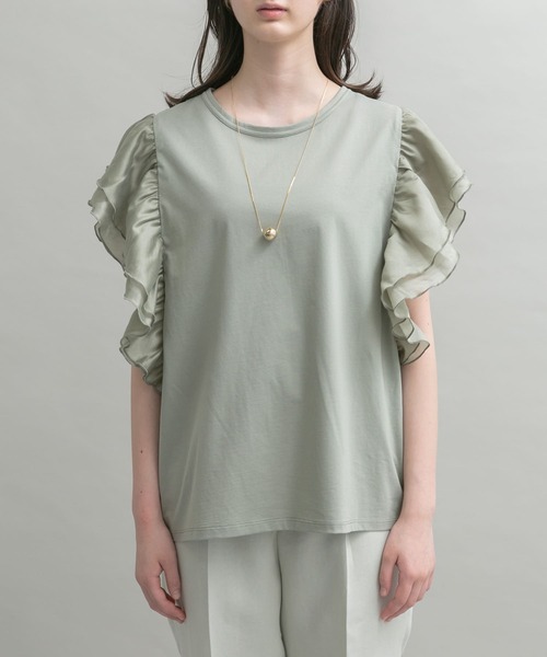 UR Lab.（アーバンリサーチラボ）の「袖フリルカットソー（Tシャツ/カットソー・レディース・ブラック/パープル/オフホワイト/ライトカーキ/ネイビー・FREE）」の7枚目の写真