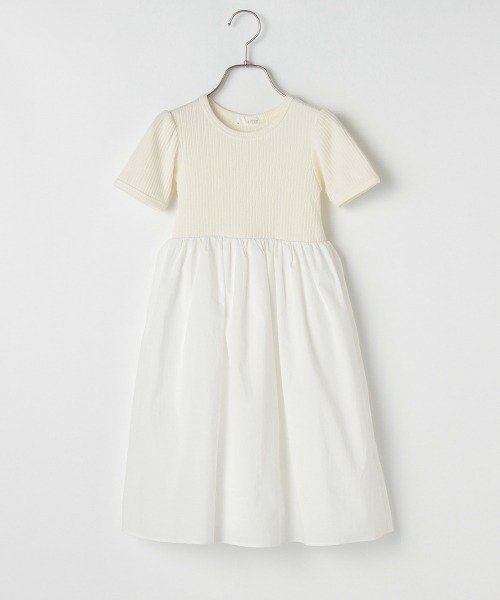b・ROOM（ビールーム）の「ワントーンドッキングワンピース（ワンピース・キッズ・オフホワイト/チャコール/モカ・100cm/90cm/120cm/110cm/130cm）」の2枚目の写真