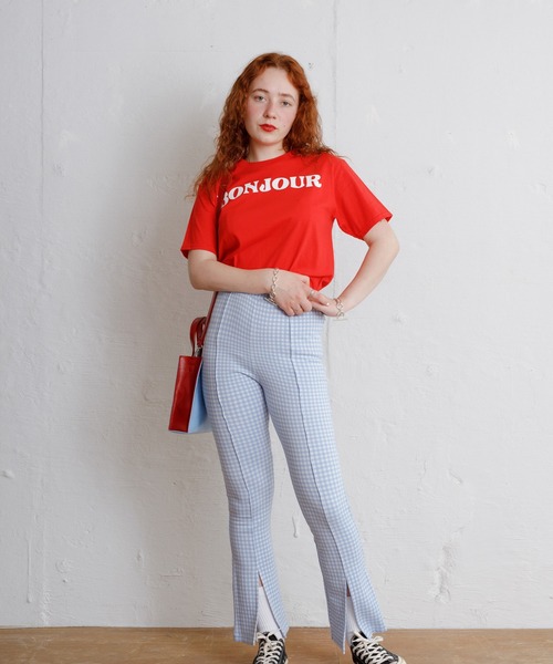 Bonjour Girl(ボンジュールガール)の「【Bonjour Girl/ボンジュールガール】ギンガムチェック フレアパンツ(その他パンツ・レディース・ライトブルー/ネイビー/イエロー・FREE)」の8枚目の写真