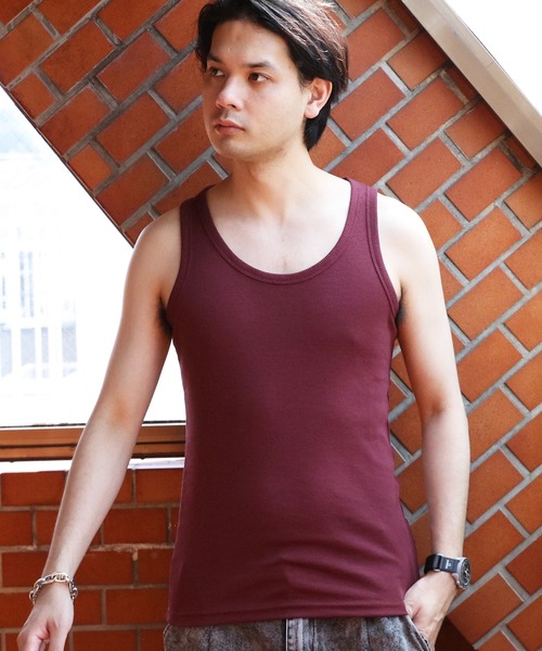 ８(eight)（エイト）の「シンプル無地タンクトップ（タンクトップ・メンズ・チャコールグレー/オフホワイト/モカ/オリーブ/ブルー/ダークブルー/ターコイズブルー/バーガンディー/パープル/レッド/オレンジ/ライトピンク/ブラック/イエロー/ライム/杢グレー/ライトグレー/ヘザーチャコール/ネイビー/インディゴブルー/ブラウン・MEDIUM/X-LARGE/LARGE）」の20枚目の写真