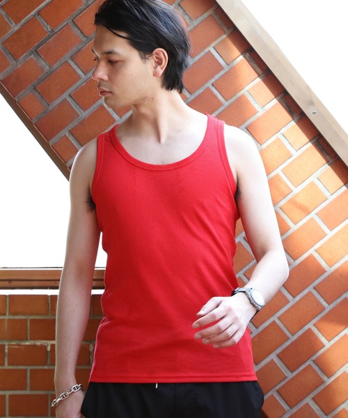 ８(eight)（エイト）の「シンプル無地タンクトップ（タンクトップ・メンズ・チャコールグレー/オフホワイト/モカ/オリーブ/ブルー/ダークブルー/ターコイズブルー/バーガンディー/パープル/レッド/オレンジ/ライトピンク/ブラック/イエロー/ライム/杢グレー/ライトグレー/ヘザーチャコール/ネイビー/インディゴブルー/ブラウン・MEDIUM/X-LARGE/LARGE）」の19枚目の写真