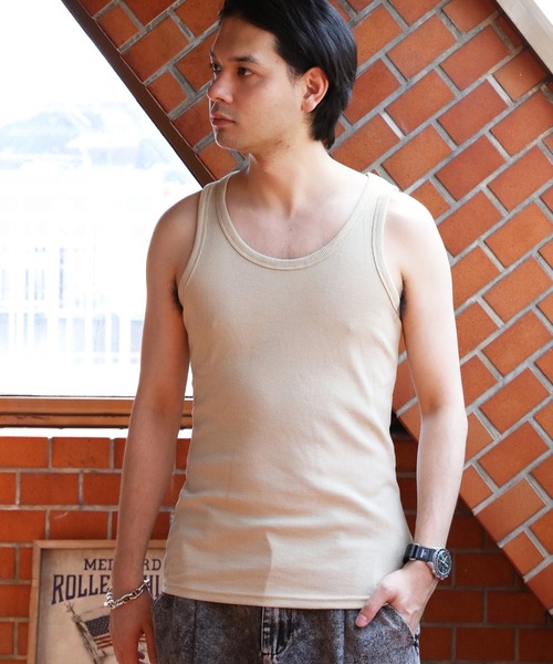 ８(eight)（エイト）の「シンプル無地タンクトップ（タンクトップ・メンズ・チャコールグレー/オフホワイト/モカ/オリーブ/ブルー/ダークブルー/ターコイズブルー/バーガンディー/パープル/レッド/オレンジ/ライトピンク/ブラック/イエロー/ライム/杢グレー/ライトグレー/ヘザーチャコール/ネイビー/インディゴブルー/ブラウン・MEDIUM/X-LARGE/LARGE）」の8枚目の写真