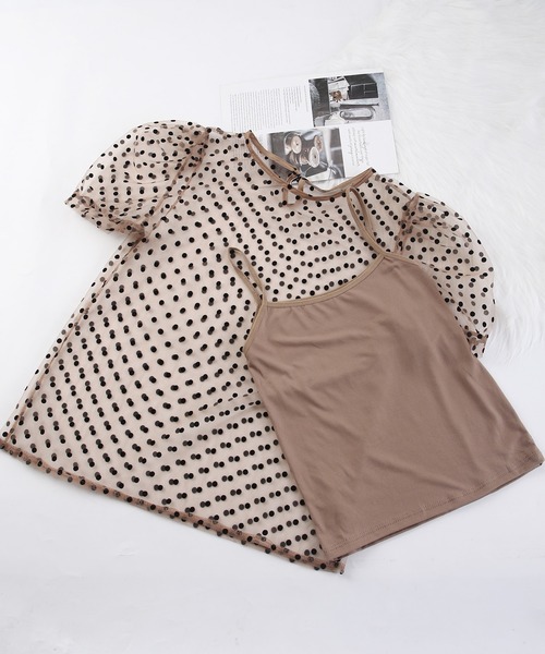 MAISON DE THERESE（メゾン ド テレーズ）の「ドット柄　キャミソール付き　チュールブラウス（シャツ/ブラウス・レディース・ブラック/ブラウン/ベージュ/ホワイト・M）」の10枚目の写真