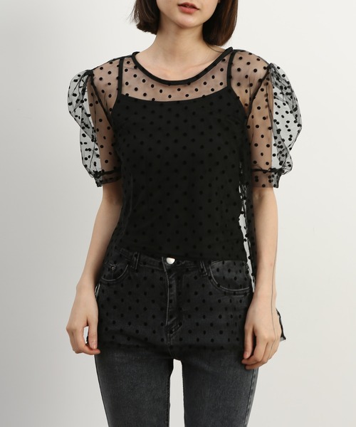 MAISON DE THERESE（メゾン ド テレーズ）の「ドット柄　キャミソール付き　チュールブラウス（シャツ/ブラウス・レディース・ブラック/ブラウン/ベージュ/ホワイト・M）」の19枚目の写真