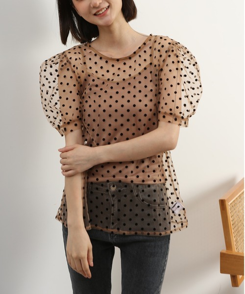 MAISON DE THERESE（メゾン ド テレーズ）の「ドット柄　キャミソール付き　チュールブラウス（シャツ/ブラウス・レディース・ブラック/ブラウン/ベージュ/ホワイト・M）」の14枚目の写真