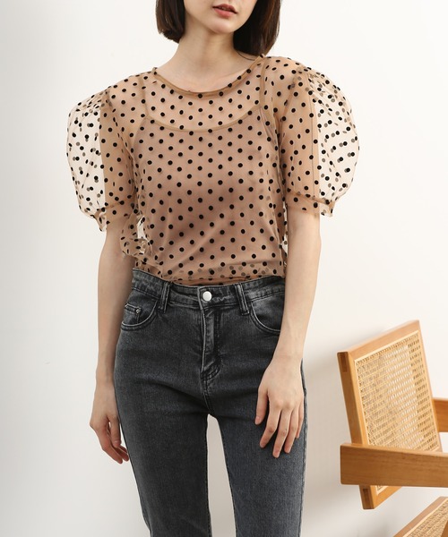 MAISON DE THERESE（メゾン ド テレーズ）の「ドット柄　キャミソール付き　チュールブラウス（シャツ/ブラウス・レディース・ブラック/ブラウン/ベージュ/ホワイト・M）」の18枚目の写真
