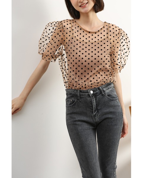 MAISON DE THERESE（メゾン ド テレーズ）の「ドット柄　キャミソール付き　チュールブラウス（シャツ/ブラウス・レディース・ブラック/ブラウン/ベージュ/ホワイト・M）」の17枚目の写真