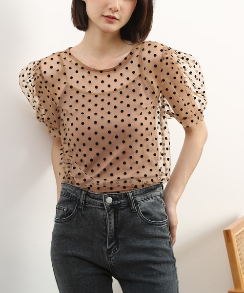 MAISON DE THERESE（メゾン ド テレーズ）の「ドット柄　キャミソール付き　チュールブラウス（シャツ/ブラウス・レディース・ブラック/ブラウン/ベージュ/ホワイト・M）」の16枚目の写真