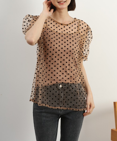 MAISON DE THERESE（メゾン ド テレーズ）の「ドット柄　キャミソール付き　チュールブラウス（シャツ/ブラウス・レディース・ブラック/ブラウン/ベージュ/ホワイト・M）」の15枚目の写真