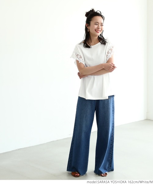 coca(coca)(コカ)の「肩レースTシャツ(Tシャツ/カットソー・レディース・ホワイト/ブラック・M/L)」の3枚目の写真