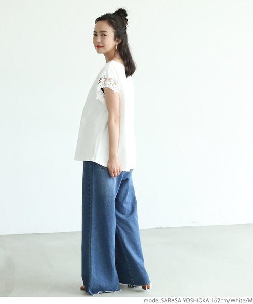 coca(coca)(コカ)の「肩レースTシャツ(Tシャツ/カットソー・レディース・ホワイト/ブラック・M/L)」の4枚目の写真