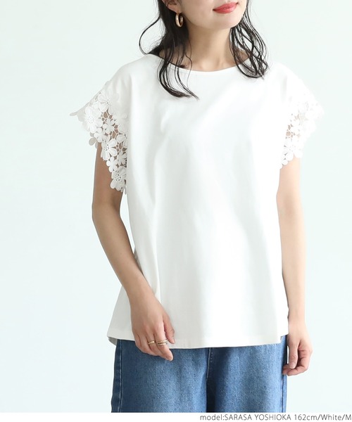 coca(coca)(コカ)の「肩レースTシャツ(Tシャツ/カットソー・レディース・ホワイト/ブラック・M/L)」の5枚目の写真