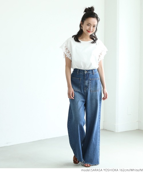 coca(coca)(コカ)の「肩レースTシャツ(Tシャツ/カットソー・レディース・ホワイト/ブラック・M/L)」の7枚目の写真