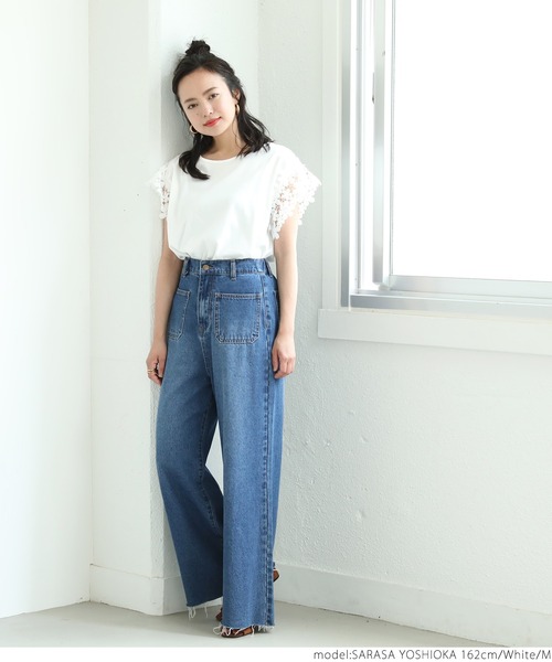 coca(coca)(コカ)の「肩レースTシャツ(Tシャツ/カットソー・レディース・ホワイト/ブラック・M/L)」の9枚目の写真
