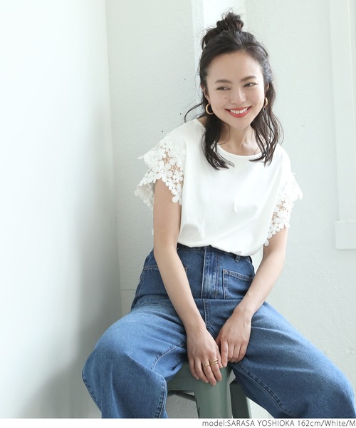 coca(coca)(コカ)の「肩レースTシャツ(Tシャツ/カットソー・レディース・ホワイト/ブラック・M/L)」の10枚目の写真