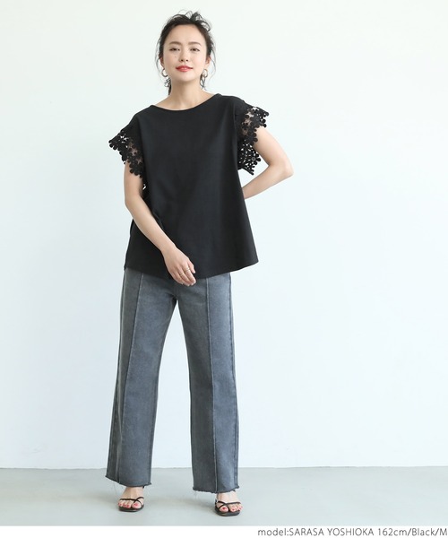 coca(coca)(コカ)の「肩レースTシャツ(Tシャツ/カットソー・レディース・ホワイト/ブラック・M/L)」の11枚目の写真