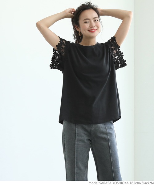 coca(coca)(コカ)の「肩レースTシャツ(Tシャツ/カットソー・レディース・ホワイト/ブラック・M/L)」の12枚目の写真