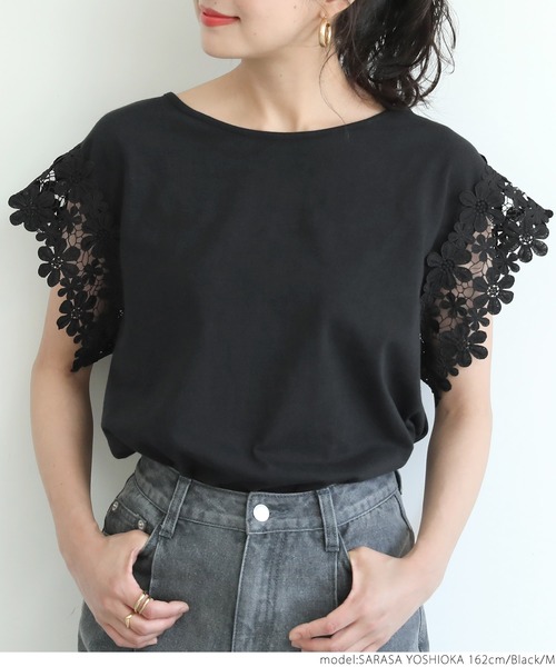 レース付きTシャツ セール】肩レースTシャツ（Tシャツ/カットソー）｜coca（coca