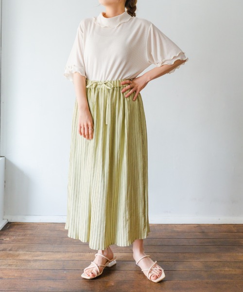nemne store(ネンネストア)の「オレンジをつむプリーツロングスカート(スカート・レディース・ライトグリーン/アイボリー/キャメル・フリー)」の6枚目の写真