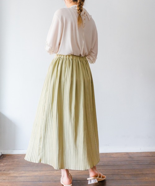 nemne store(ネンネストア)の「オレンジをつむプリーツロングスカート(スカート・レディース・ライトグリーン/アイボリー/キャメル・フリー)」の11枚目の写真