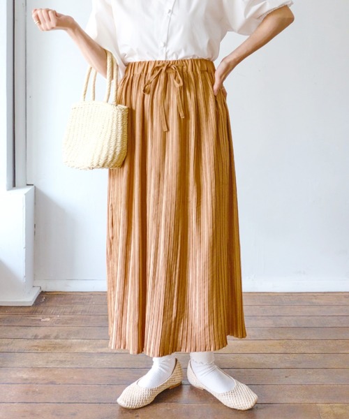 セール】オレンジをつむプリーツロングスカート（スカート）｜nemne