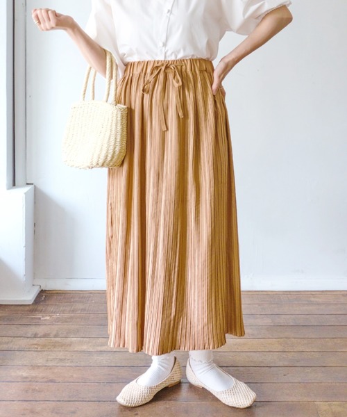 セール】オレンジをつむプリーツロングスカート（スカート）｜nemne