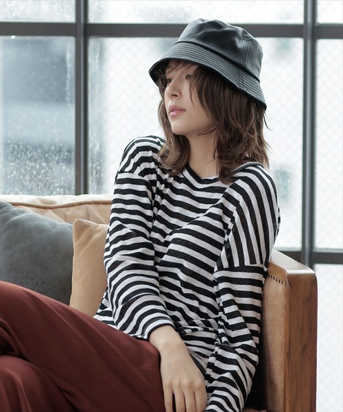 DONOBAN(ドノバン)の「合皮ダウンブリムバケットHAT(ハット・レディース・アイボリー/ブラック・ONESIZE)」の8枚目の写真