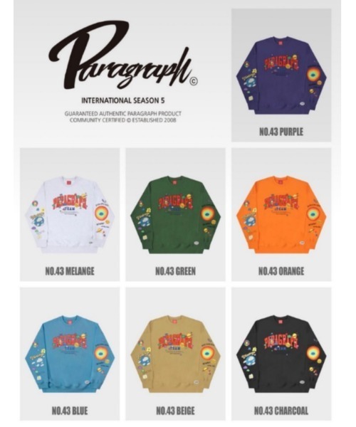 Paragraph（パラグラフ）の「A'GEM/9 × .kom『paragraph/パラグラフ』SMILE HAPPY MTM /スマイル ブランドロゴ ロングスリーブ スウェットトレーナー（スウェット・メンズ・パープル/ブルー/ベージュ/グリーン/オレンジ/杢グレー/チャコールグレー・FREE）」の9枚目の写真