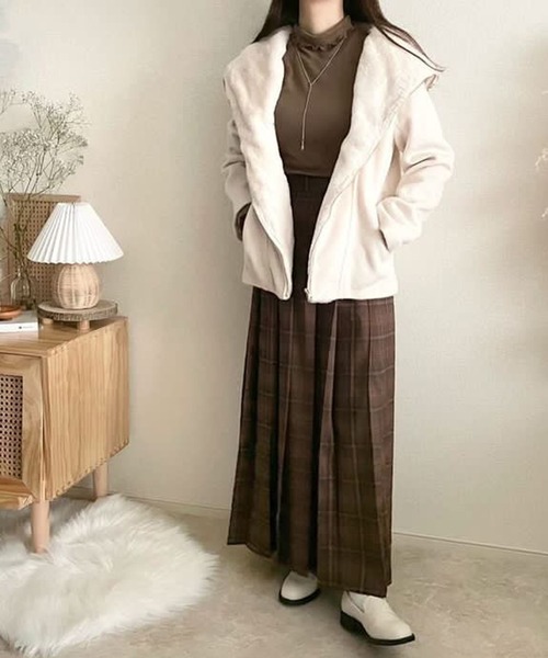 libelle more(リベル モア)の「モッサ風ダブルフェイスショートコート(その他アウター・レディース・モカ/ブラック/アイボリー/杢グレー/ベージュ/ネイビー・M/L)」の7枚目の写真