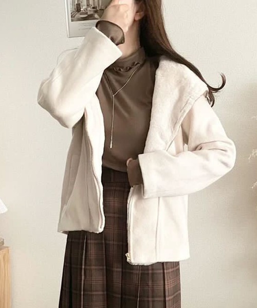 libelle more(リベル モア)の「モッサ風ダブルフェイスショートコート(その他アウター・レディース・モカ/ブラック/アイボリー/杢グレー/ベージュ/ネイビー・M/L)」の10枚目の写真