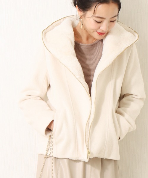 libelle more(リベル モア)の「モッサ風ダブルフェイスショートコート(その他アウター・レディース・モカ/ブラック/アイボリー/杢グレー/ベージュ/ネイビー・M/L)」の11枚目の写真