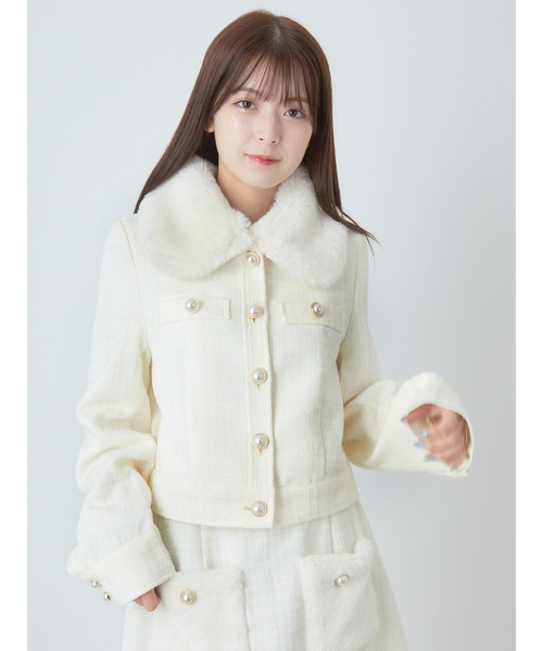 Ank Rouge(アンクルージュ)の「ツイードブルゾン(ブルゾン・レディース・ブラック/オフホワイト/ピンク・M)」の2枚目の写真