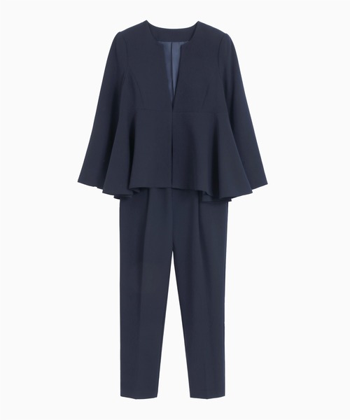 セール】ノーカラーペプラムジャケット テーパードパンツ セットアップ