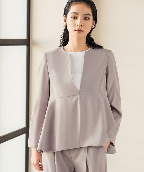 セール】ノーカラーペプラムジャケット テーパードパンツ セットアップ