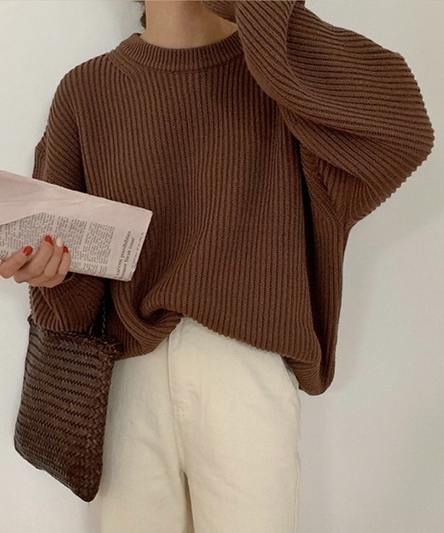 Chaco closet（チャコ クローゼット）の「ボリュームニットプルオーバー（ニット/セーター・レディース・パープル/ブラウン/レッド/イエロー/ブルー/グリーン/アイボリー・FREE）」の3枚目の写真