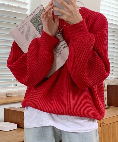 Chaco closet（チャコ クローゼット）の「ボリュームニットプルオーバー（ニット/セーター・レディース・パープル/ブラウン/レッド/イエロー/ブルー/グリーン/アイボリー・FREE）」の7枚目の写真