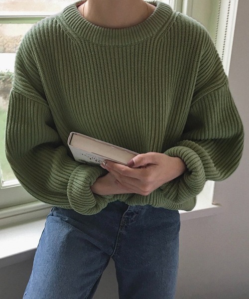 Chaco closet（チャコ クローゼット）の「ボリュームニットプルオーバー（ニット/セーター・レディース・パープル/ブラウン/レッド/イエロー/ブルー/グリーン/アイボリー・FREE）」の4枚目の写真