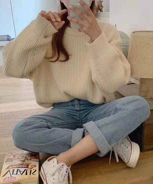 Chaco closet（チャコ クローゼット）の「ボリュームニットプルオーバー（ニット/セーター・レディース・パープル/ブラウン/レッド/イエロー/ブルー/グリーン/アイボリー・FREE）」の8枚目の写真