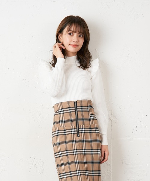 MIIA（ミーア）の「袖チュールニットトップス（ニット/セーター・レディース・ブラック/ベージュ/オフホワイト・FREE）」の3枚目の写真