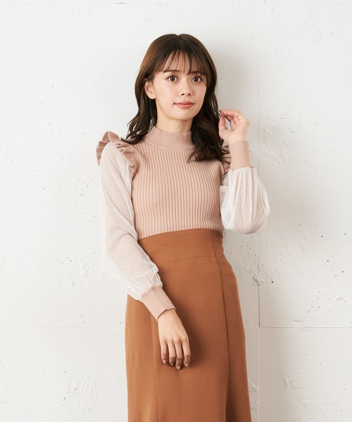 MIIA（ミーア）の「袖チュールニットトップス（ニット/セーター・レディース・ブラック/ベージュ/オフホワイト・FREE）」の9枚目の写真