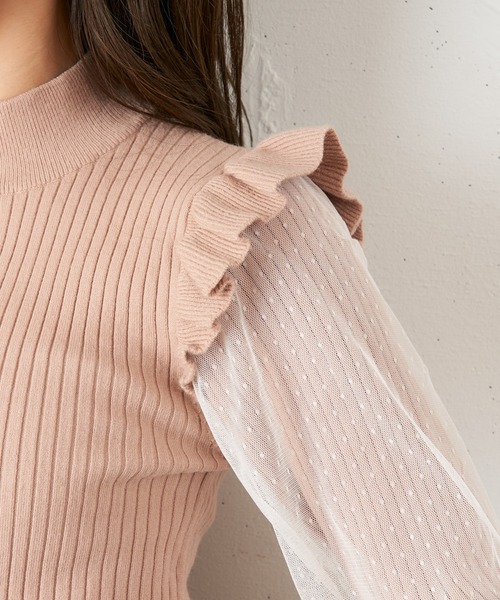 MIIA（ミーア）の「袖チュールニットトップス（ニット/セーター・レディース・ブラック/ベージュ/オフホワイト・FREE）」の10枚目の写真