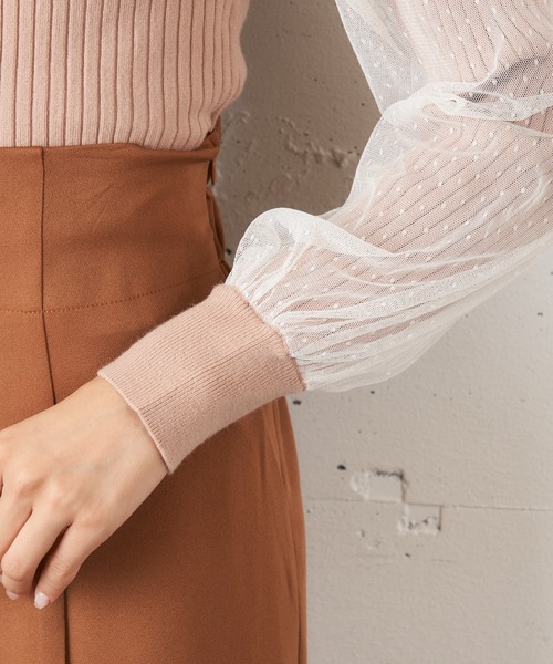 MIIA（ミーア）の「袖チュールニットトップス（ニット/セーター・レディース・ブラック/ベージュ/オフホワイト・FREE）」の11枚目の写真