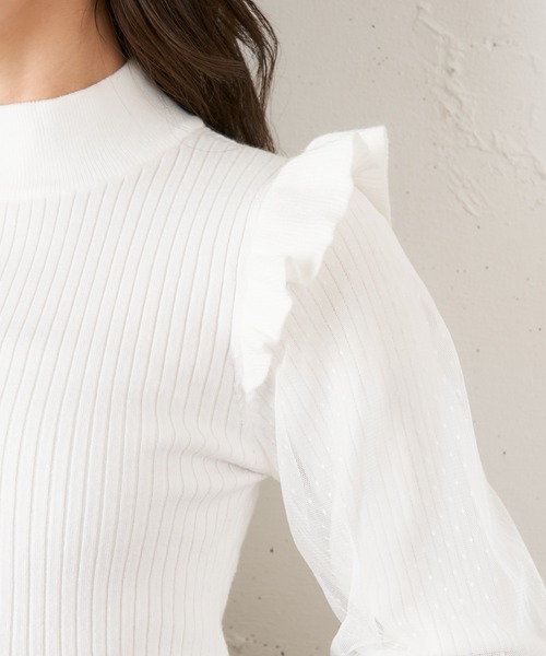 MIIA（ミーア）の「袖チュールニットトップス（ニット/セーター・レディース・ブラック/ベージュ/オフホワイト・FREE）」の12枚目の写真