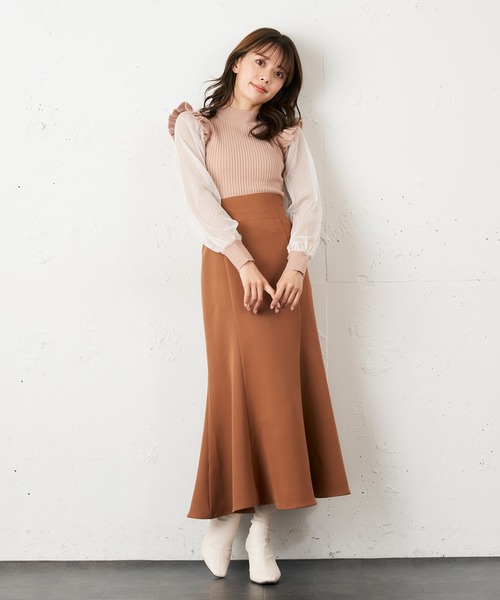 MIIA（ミーア）の「袖チュールニットトップス（ニット/セーター・レディース・ブラック/ベージュ/オフホワイト・FREE）」の8枚目の写真