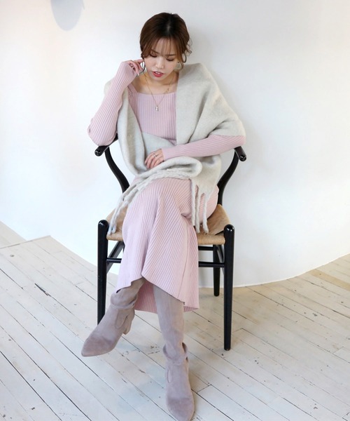 ROYAL PARTY(ロイヤルパーティー)の「【丈が選べる】洗えるマーメイドニットワンピース(ワンピース・レディース・ライトグレー/ブラック/ベージュ/ピンク/グリーン・FREE/SHORT)」の7枚目の写真