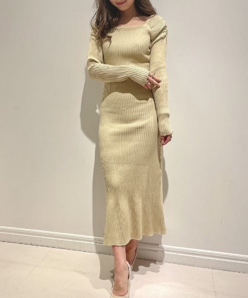 ROYAL PARTY(ロイヤルパーティー)の「【丈が選べる】洗えるマーメイドニットワンピース(ワンピース・レディース・ライトグレー/ブラック/ベージュ/ピンク/グリーン・FREE/SHORT)」の14枚目の写真